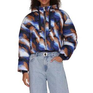 Avec Les Filles women L cropped hooded puffer coat jacket winter ski mountain